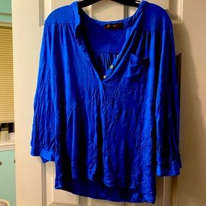 Blue Stretch Pocket Blouse